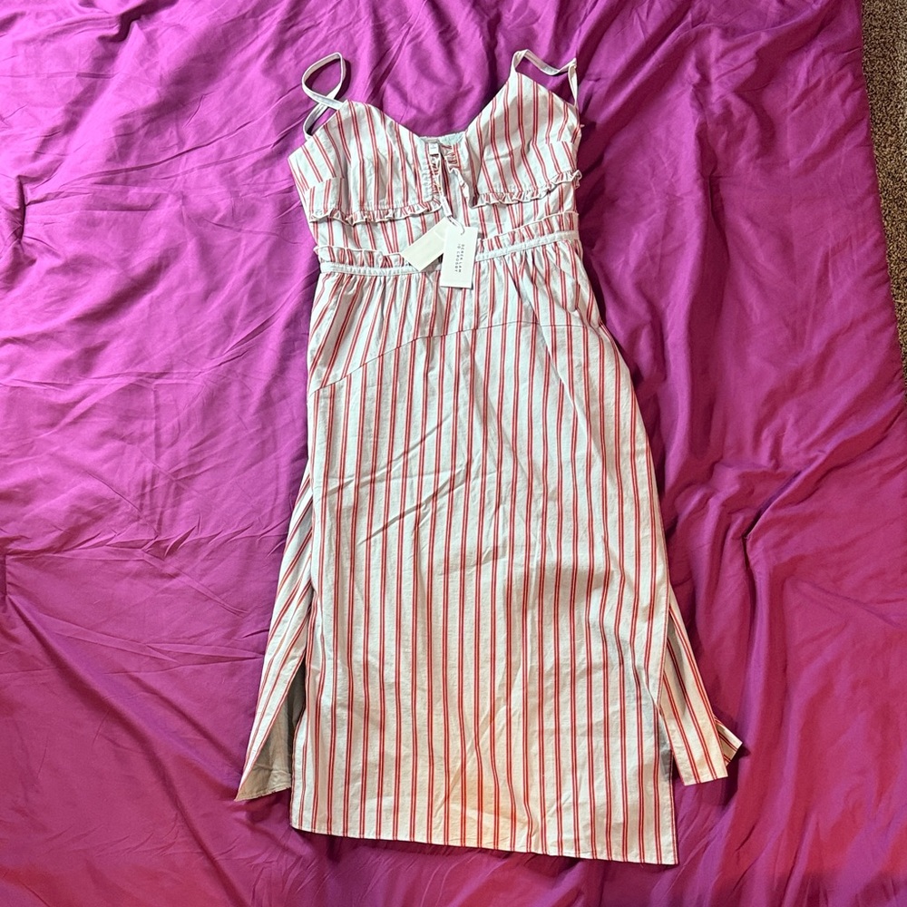 DEREK LAM 10 CROSBY STRIPED RUFFLE CAMI MAXI DRESS GRAY/BLUE w/ STRIPES SIZE 4